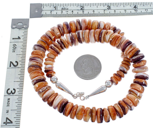 Native American Sterling Silver And Oyster Shell Graduated Rondelle Bead Necklace AX123528